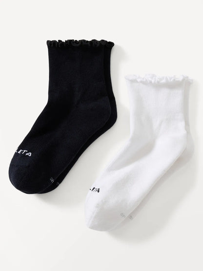 Athleta Ruffle Everyday Quarter Crew Sock 2-Pack