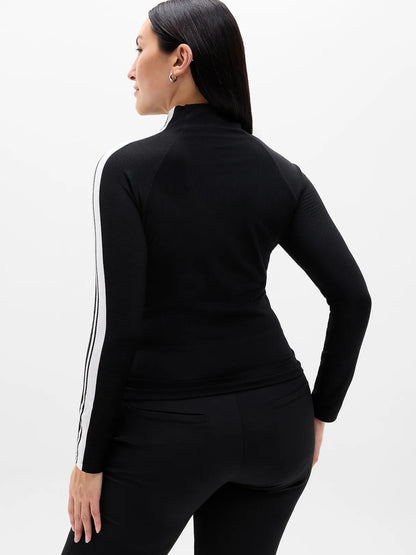Renew Seamless Mock Neck Stripe Logo Top