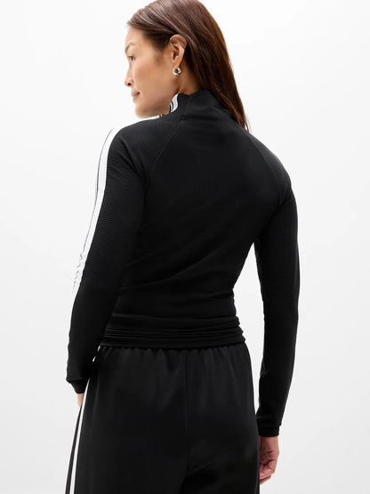 Renew Seamless Mock Neck Stripe Logo Top