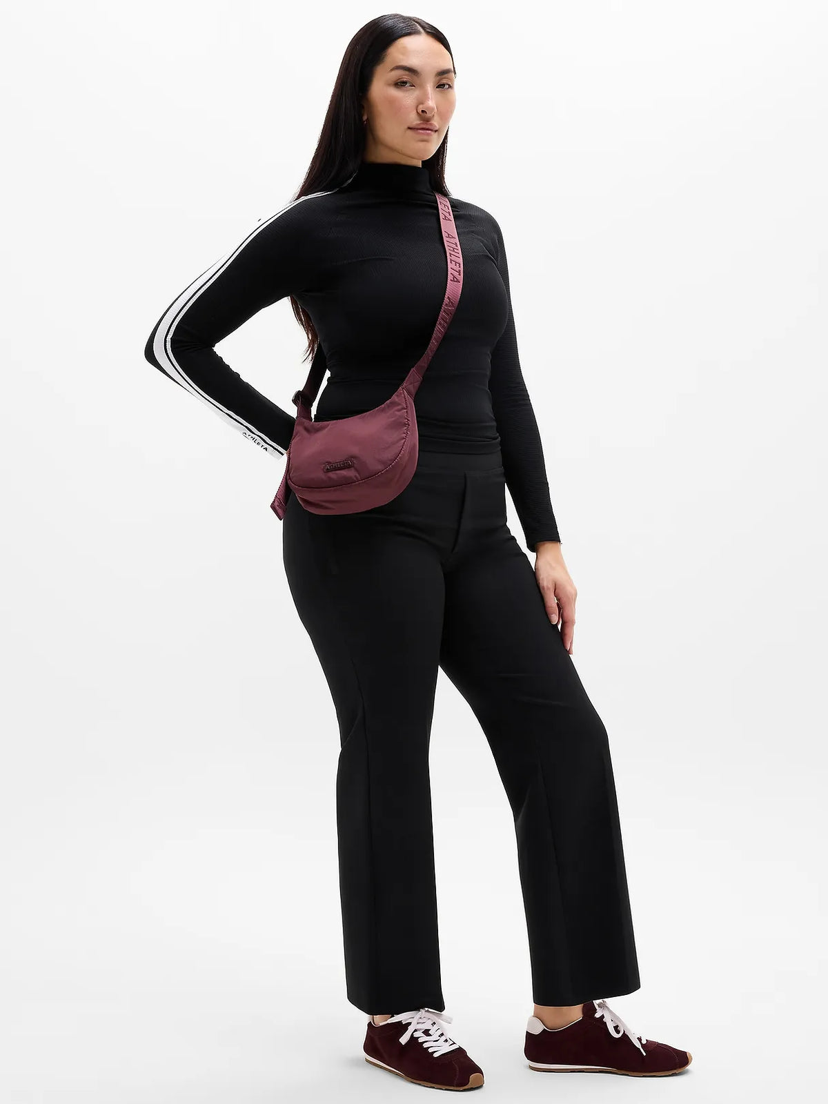 Renew Seamless Mock Neck Stripe Logo Top