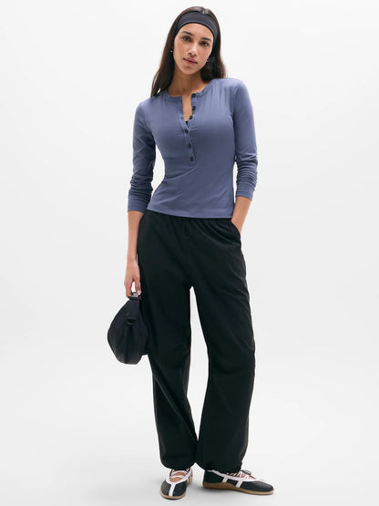 Signature Rib Long Sleeve Henley Top