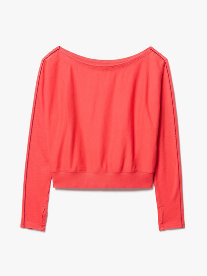 Airy Cotton Terry Boatneck Picot Sweatshirt
