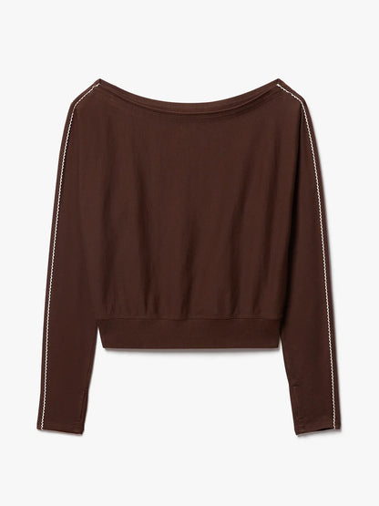 Airy Cotton Terry Boatneck Picot Sweatshirt
