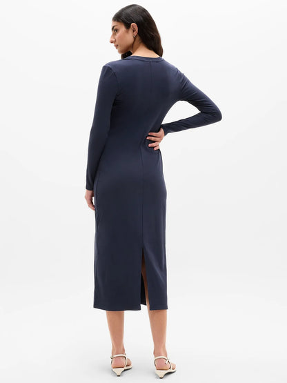 Signature Rib Long Sleeve Maxi Dress