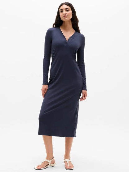 Signature Rib Long Sleeve Maxi Dress