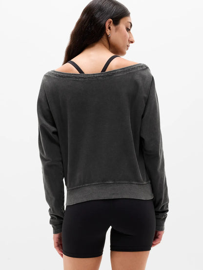Airy Cotton Terry Snow Wash Boat Neck Sweatshirt