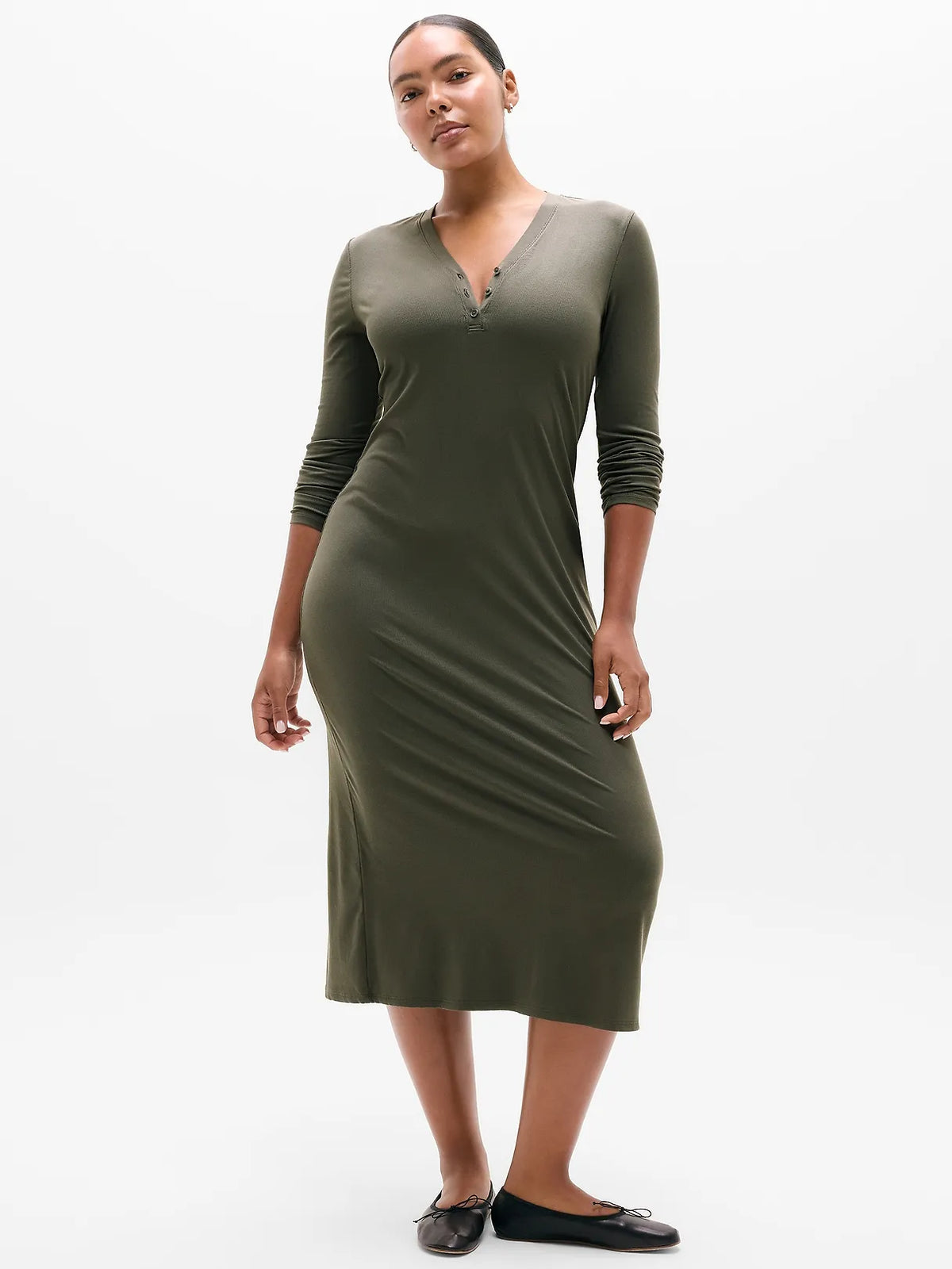 Signature Rib Long Sleeve Maxi Dress