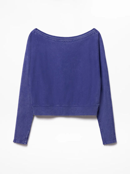 Airy Cotton Terry Snow Wash Boat Neck Sweatshirt